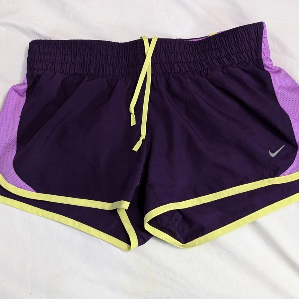 Nike Women's Purple and Yellow Athletic Shorts